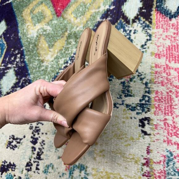 Qupid Brown Faux Leather Minimalist Crossover Heeled Sandal Heels 9 - Picture 5 of 8